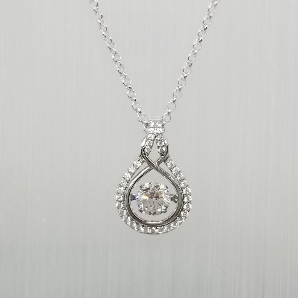 Sterling Silver Necklace Dancing Pendant White CZ